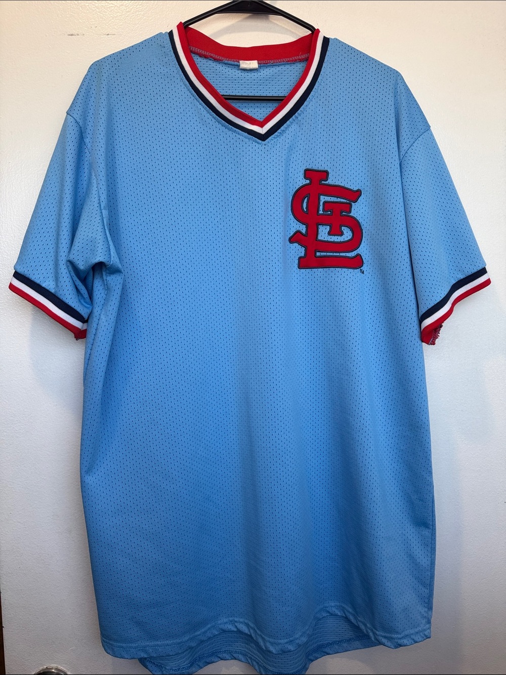 Saint Louis Crystal Light Blue Mesh Jersey with Red & Navy Trim